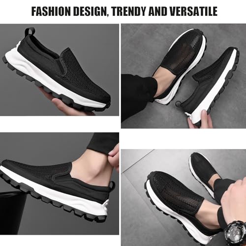 Men's Black Breathable Mesh Slip-On Loafers for Summer Comfortable and Light Casual Walking Shoes Non-Slip Soft Platform Fashionable Versatile Sneakers2