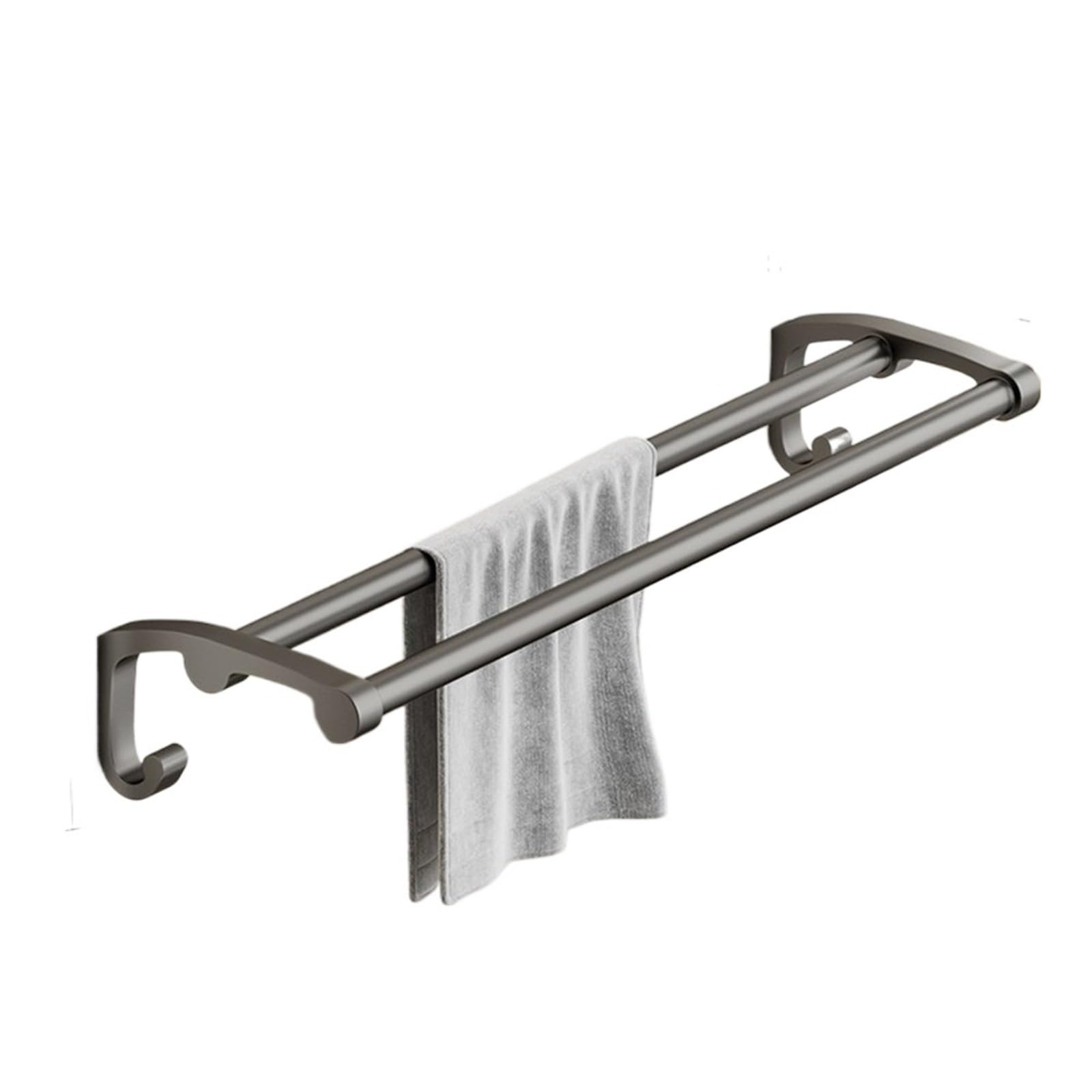 Aluminum Towel Rack Bar Holder Shelf Storage No Drilling Bathroom Wall Mounted Self-adhesive Kitchen(Gray02-50cm)