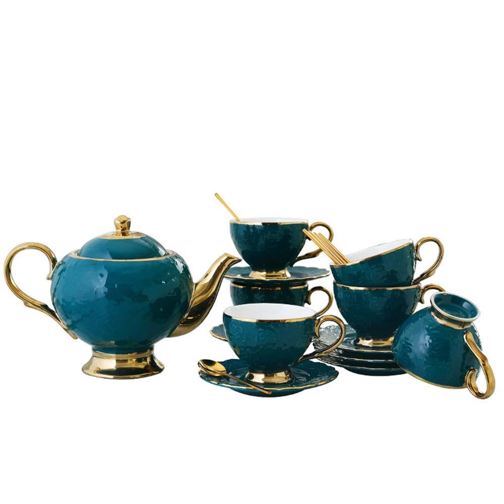 XINGYU Zestawy do herbaty zawierające 6 szt. filiżanki do herbaty i łyżki z czajnikiem ceramiczna taca kreatywna luksusowa złota wykończenie ceramiczny zestaw filiżanek do herbaty do domu i biura kawa herbata przyjęcie do domu