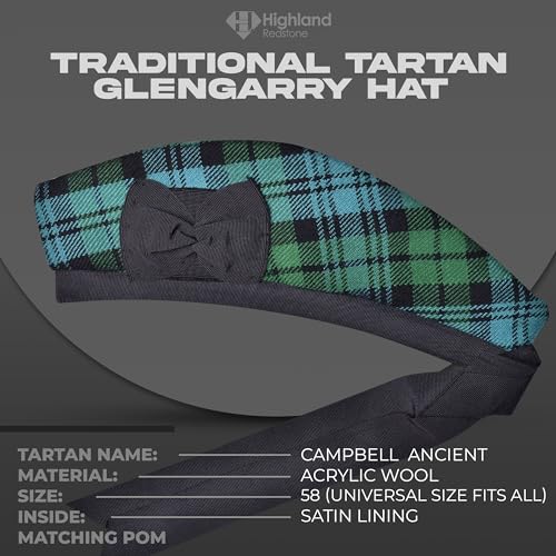 Image of Glengarry Cap-Traditional Scottish Hat, Acrylic Wool Tartan Glengarry hat, Kilts /Bagpipes Accessories