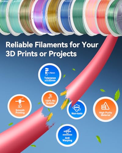 Image of JAYO Silk Dual & Tri Color PLA Filament 1.75mm 10 Pack, Shiny Multicolor 3D Printer Filament Bundle, Blue-Green-Purple, Red-Yellow-Green & More, 1.1kg Spool Each, Compatible with Most FDM Printers