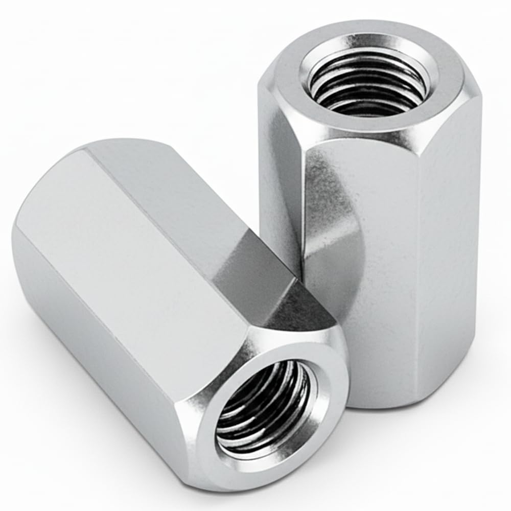 50 x M10 Hex Coupling Nuts - Threaded Rod Connector Studding Extension - BZP Steel Class 6 - DIN 6334