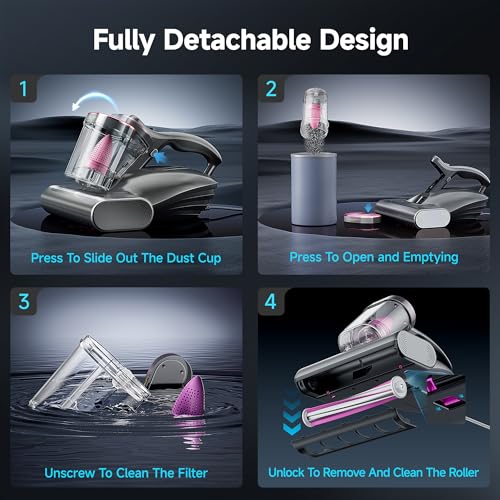 Image of uwant Mattress Vacuum Cleaner, 16Kpa 450W Bed Vacuum Cleaner with 253.7nm UV-C Light, 36000 RPM /Min Tapping, HEPA Filter, 149℉ Heat & Ultrasonic for Bed and Pet.