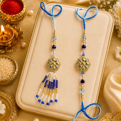 Image of Canton Bhaiya Bhabhi Set | Rakhi For Brother and Bhabhi | Rakhi With Chocolate Gift For Brother | Premium Rakhi With Roli, Tilak & Greeting Card (Design-8)