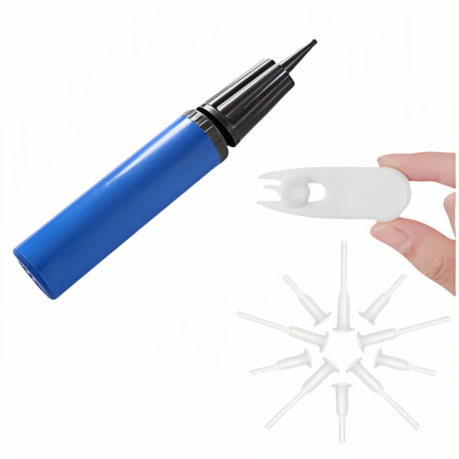 RyanDesign Ball Pump Set, 13-Piece Blue Sports Ball Inflator Kit with 2 Pullers and 10 Valve Pins, 9.84 inch Manual Air Pump for Exercise Balls, Pool Floats, Party Balloons