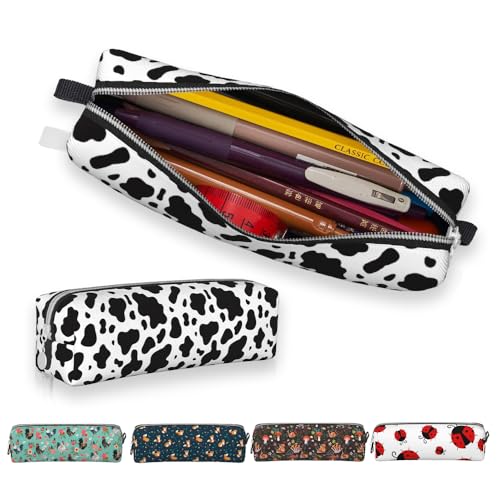 Image of Cow Print Pencil Case for Girls Boys Small Leather Pencil Pouch Pencil Bags with Zipper for School Office College Back to School Gifts
