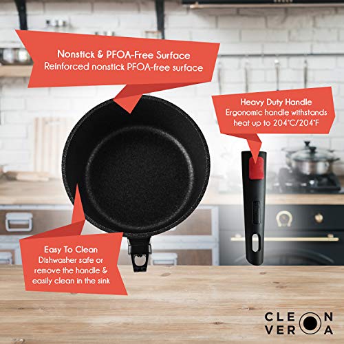 Cleverona Essential Nonstick 3 Quart Sauce Pan with SecureSnap Detachable Handle and Medium Clever Lid - Dark Grey