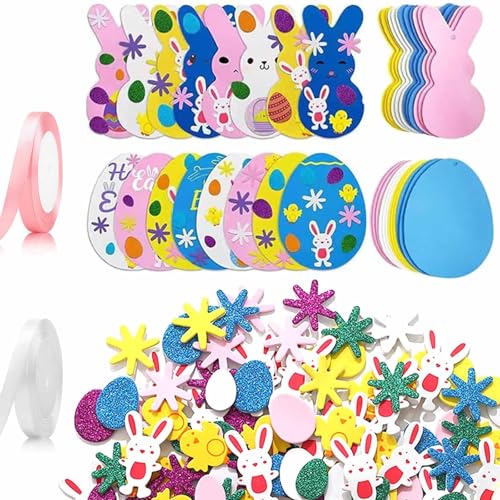HERZONE Kit de bricolage de Pâques pour enfants - Décoration de Pâques - Pendentif - Autocollant de Pâques - Forme d'œufs de lapin - Accessoires de...