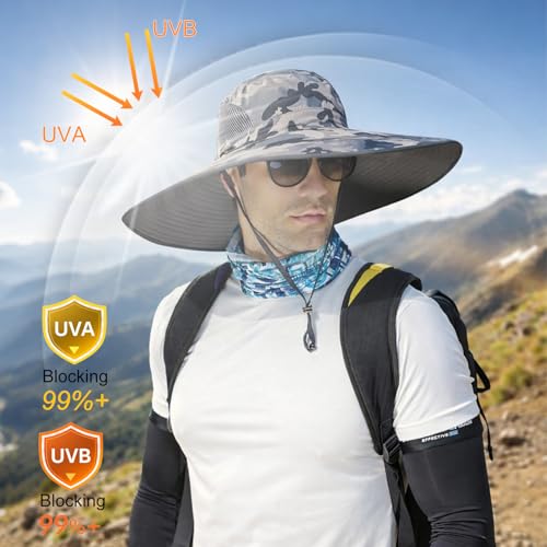 Image of Wide Brim Sun Hat for Men Women UV Protection Ventilated Summer Hats for Fishing Hiking Garden Beach