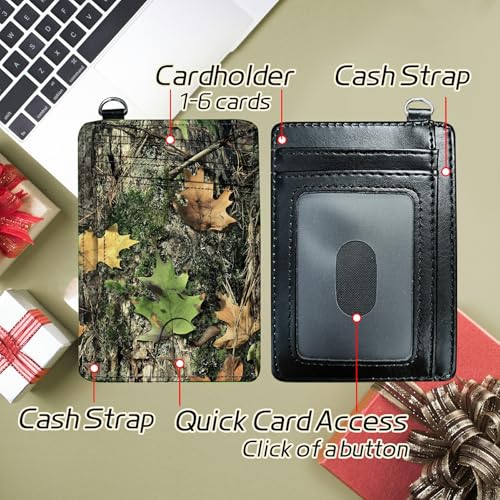 Image of Small Travel Wallets, Camo Tree Leaf Slim Minimalist Front Pocket Wallet with Wristlet, RFID Blocking PU Leather Credit Card Holder with ID Window Change Purse for Men Women