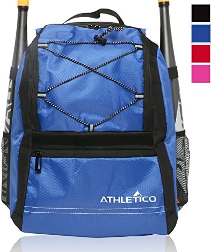 Athletico Youth Baseball Bag - Bat Backpack for Baseball, T-Ball & Softball Equipment & Gear | Holds Bat, Helmet, Glove | Fence Hook (Blue)