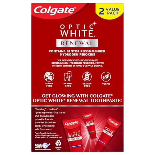 Colgate Optic White Renewal Enamel Strength Teeth Whitening Toothpaste (2 Count of 3 oz Tubes), 6 oz