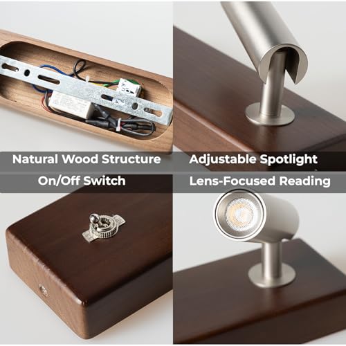 Aplique de pared LED con interruptor foco orientable de 2800K y base de madera nogal 6