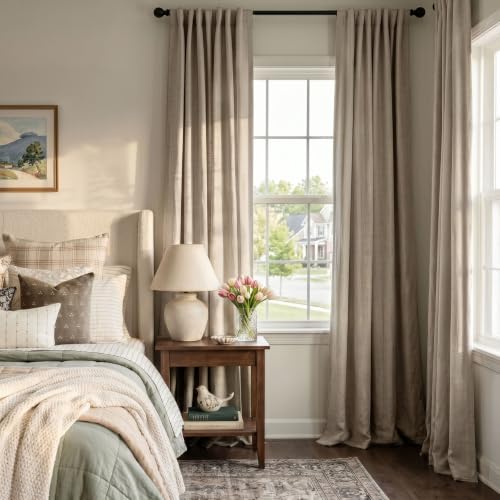 Image of INOVADAY 100% Blackout Curtains for Bedroom, Burlywood Birch Black Out Curtains 108 Inch Long, Clip Rings Linen Blackout Drapes, Thermal Insulated Room Darkening for Living Room, 2 Panels - W50xL108