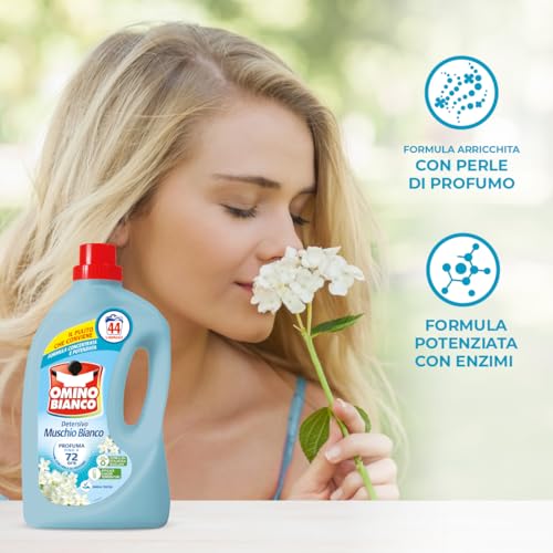 Omino Bianco - Detersivo Lavatrice Liquido, 132 Lavaggi, Rispetta Colori e Tessuti, Fresco Profumo con Essenza di Muschio Bianco, 1760 ml x 3 Confezioni - Immagine 3
