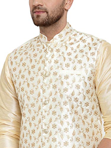Image of KRAFT INDIA Men's Stylish Silk Kurta with Churidar & Nehru Jacket Set