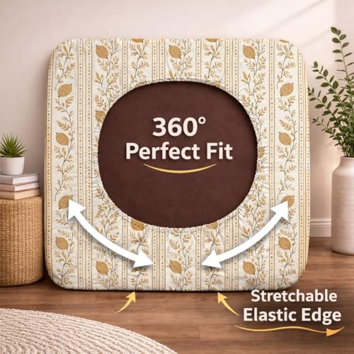 Image of STITCHNEST 'Contour Fit Series' Stretchable Printed Wooden Sofa Cover (Pack of 4) - Elastic Wooden Chair Cover | Wooden Sofa Seat Cover | Size - 20-21 x 20-21 x 3-5 in