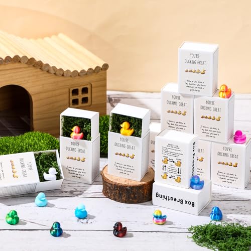 Wonderjune 30 Sets Emotional Support Gifts Bulk for Coworkers Cna Week Teachers End of Year Gift Emotional Support Mini Animals in a Box with Positive Card for Nurse Office Staff (Metallic Duck) by Wonderjune - Image 4