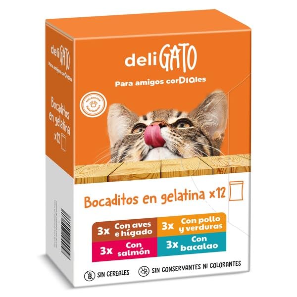 Deligato Alimento para Gatos Bocaditos en Gelatina, 12x100g