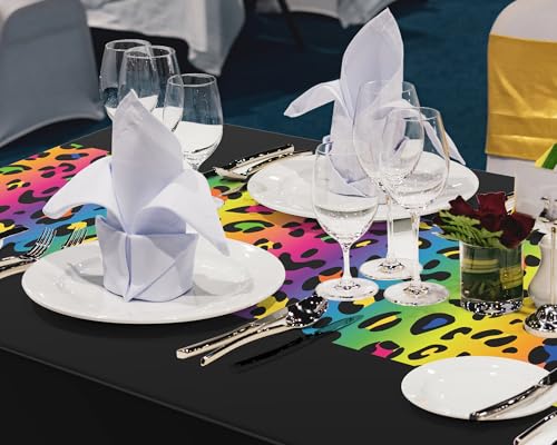 Image of Buryeah Leopard Print Tablecloth 54 x 108'' Leopard Plastic Table Cover Disposable Safari Animal Cheetah Print Party Decorations for Baby Shower Wedding Birthday Party Favors (Red Rainbow,6 Pcs)