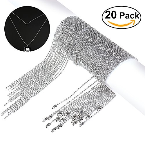 NUOLUX 20Pack- 30" Inch Stainless Steel Ball Chain, 2.4mm Ball Beads (Silver)