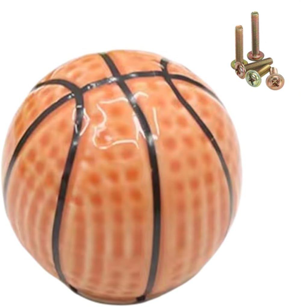 Wannianmu 10Pack Basketball Shape Drawer Knobs, Decorative Basketball Cabinet Knobs Door Handles Ceramic Knobs, with Mounting Screws