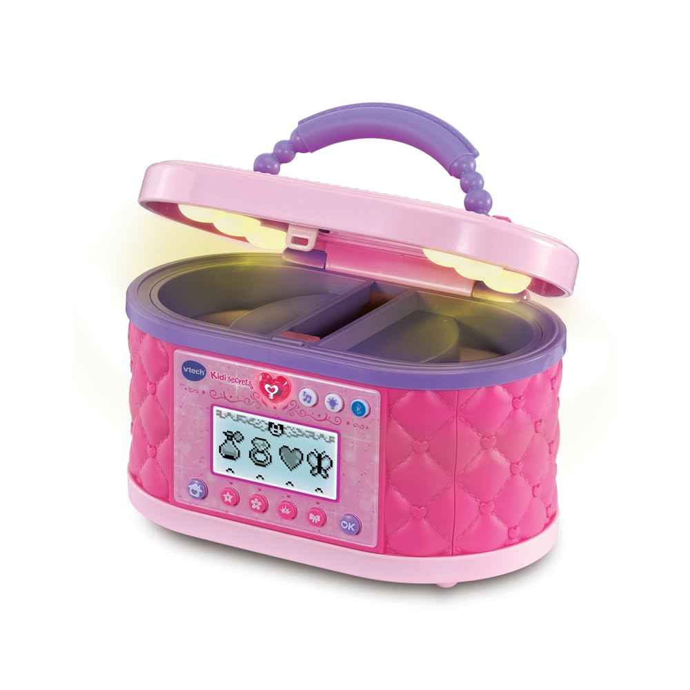 VTech - KidiSecrets Ma Mallette Beauté Magique Rose - Boîte Secrète avec Code, Miroir LED, Bluetooth, Jeux - Vanity Maquillage, Boîte à Bijoux Musicale - Cadeau Enfant Dès 5 Ans - Contenu en Français
