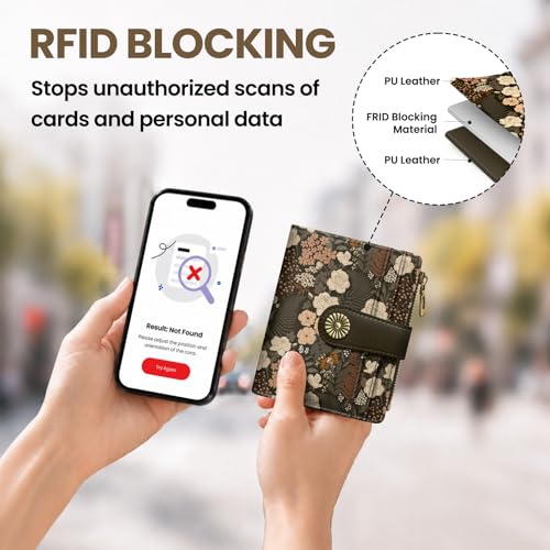 Image of Small Wallet for Women, RFID Blocking Bifold Card Holder Wallet with 10 Card Slots, Cash Compartment, Zipper Coin Pocket & ID Window, Cute Soft Vegan Leather Compact Wallet, Rose