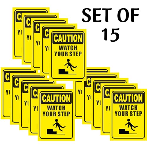 Image of CVANU CAUTION Watch Your Step Warning Safety Self-Adhesive Waterproof PVC Vinyl Sign Sticker Size (11.7inchX8.3inch) Pack of 15