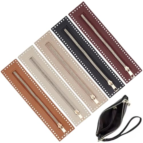 Zippers de 5 piezas para bolsas y carteras, cremallera de crochet de cuero PU de 10.6x2.4 pulgadas con agujeros, suministros de costura para bricolaje, jeans, artesanía