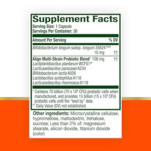 Align Probiotic, 70 Billion CFU, 6 Strain Blend, Probiotics for Women and Men, Daily Probiotics for Digestive Health, Helps Relieve Occasional Bloating & Gas 30 Capsules - image 9