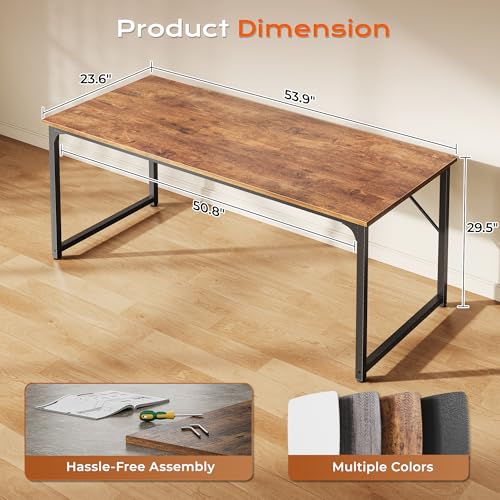 Image of PRAISUN 55 X 24 Inch Computer Desk with Deeper Desktop, Gaming Office Writing Work Desk for Home Office, Study, Bedroom, Work from Home, Metal Frame, Rustic Brown