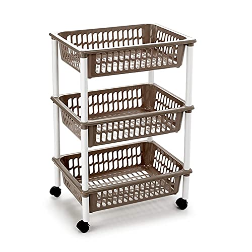 Acan - Desserte à légumes taupe modèle PLFT avec roulettes, 3 paniers, 40 x 30 x 61,5 cm, chariot multifonction pour espace domestique