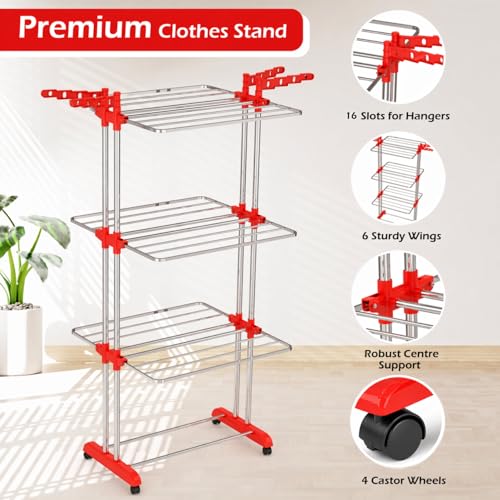 Image of LiMETRO STEEL Premium Clothes Drying Stand Foldable with Wings | Heavy Duty Steel Clothes Stand | Rust Proof Cloth Dryer Stand | Space Saving Clothes Drying Rack for Balcony & Indoor Use