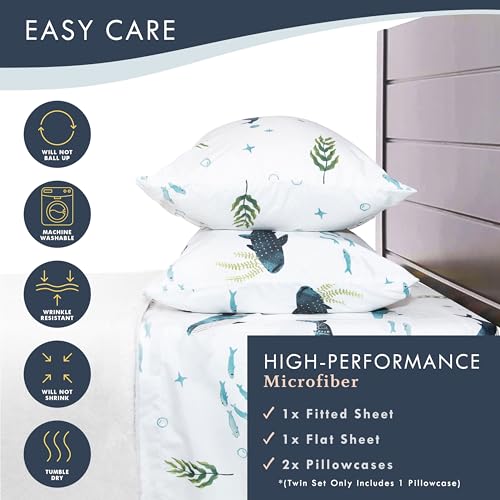 Where The Polka Dots Roam Nautical Ocean Twin Bedding Set - 3 Piece Super Soft Kids Bed Set with Fitted Sheet, Flat Sheet, and Pillowcase - Underwater Sea Creatures Design for Boys Girls Room Décor - Image 8