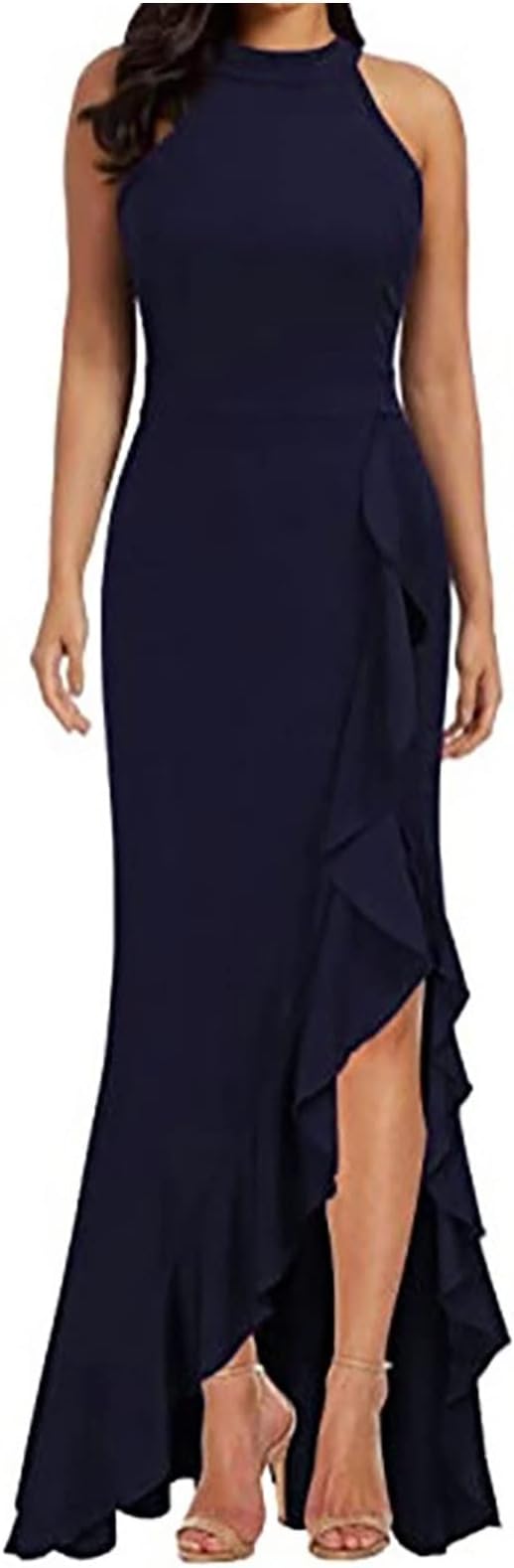 AMhomely Formal Dresses for Women UK Party Occasion Gowns Women Autumn Causal Solid Color Round Neck Sleeveless Dress Evening Dress Ladies Elegant Wedding Cocktail Dresses