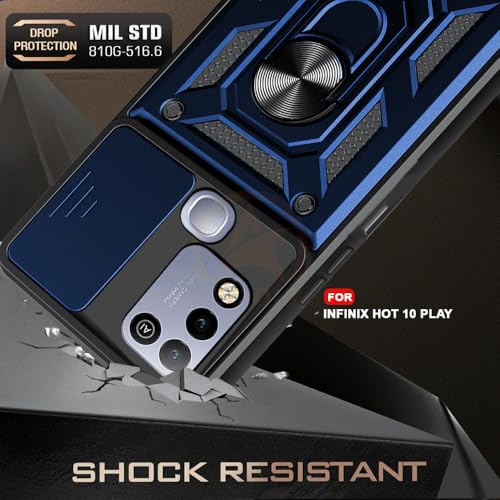 Image of Armor Bumper Back Cover Case for Infinix Hot 10 Play | Rotating Camera Cover, Ring Holder & Kickstand | Heavy Duty & 360 Degree Protection Infinix Hot 10 Play Back Cover (Blue)