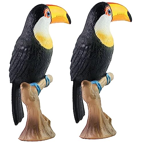 TOBBOMEY オオハシ模型 鳥のフィギュア 屋内用 動物フィギュア 楽しい形状 教育用装飾 子供向け 野生動物模型 自宅パーティー向け小道具 2個セット