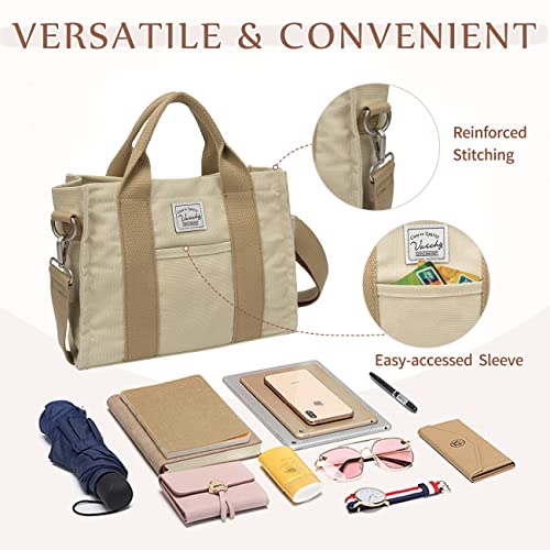 Image of VASCHY Canvas Tote bag, Casual Reusable Work Totes for Women Teachers with Zippers Pockets Crossbody Shoulder Bag Purse