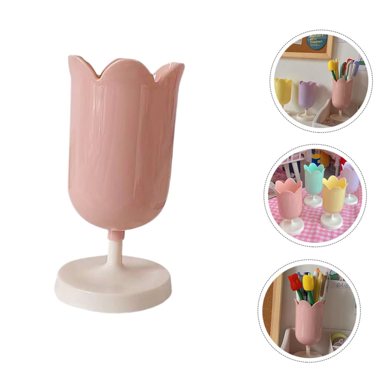 jojofuny 5 Pezzi Portapenne a Tulipano Arredamento Carino Cartoleria Piccolo Bellezza Contenitori Decorazioni Per La Tavola Portapenne Da Scrivania Rosa Plastica