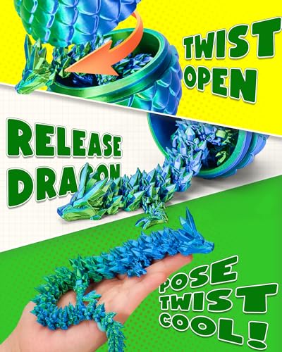 TBOLINE 12" 3D Printed Dragon Egg, Cool 3D Printer Articulated Crystal Dragon Toys for Kids, Surprise Animals Figurines Fidget Dinosaur Eggs Toys for Boys Kids Teen 5-7 4-6 8-12 - Image 3
