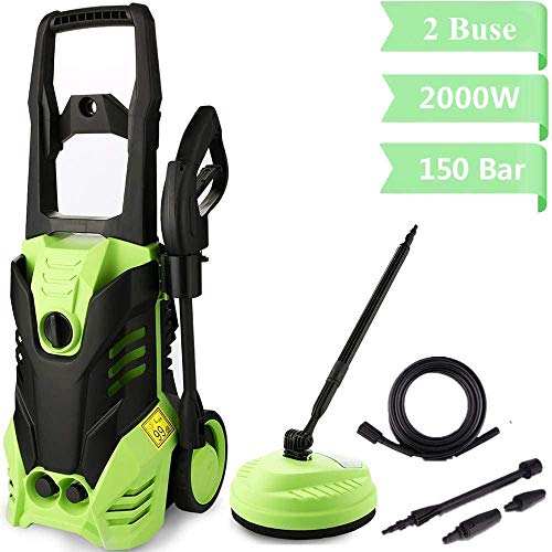 Voluker Nettoyeur Haute Pression 2000W 150 bars 450L/h, Nettoyeurs Haute Pression avec tuyau de 5m pour lave-auto, terrasse et maison, Vert
