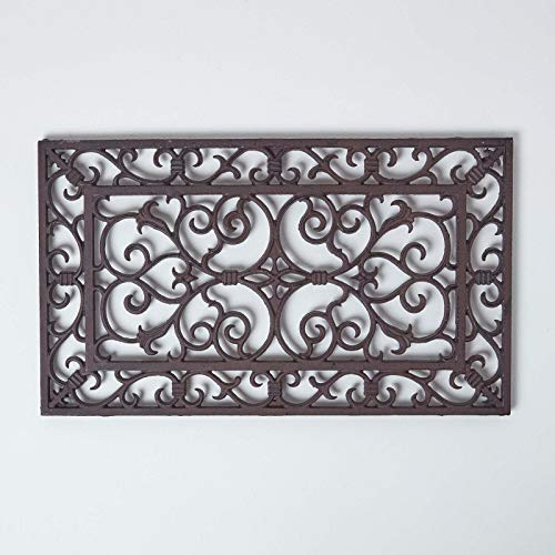 HOMESCAPES Paillasson extérieur en Fonte Marron, Gratte Pieds Grille en Fonte, 58 x 34 cm