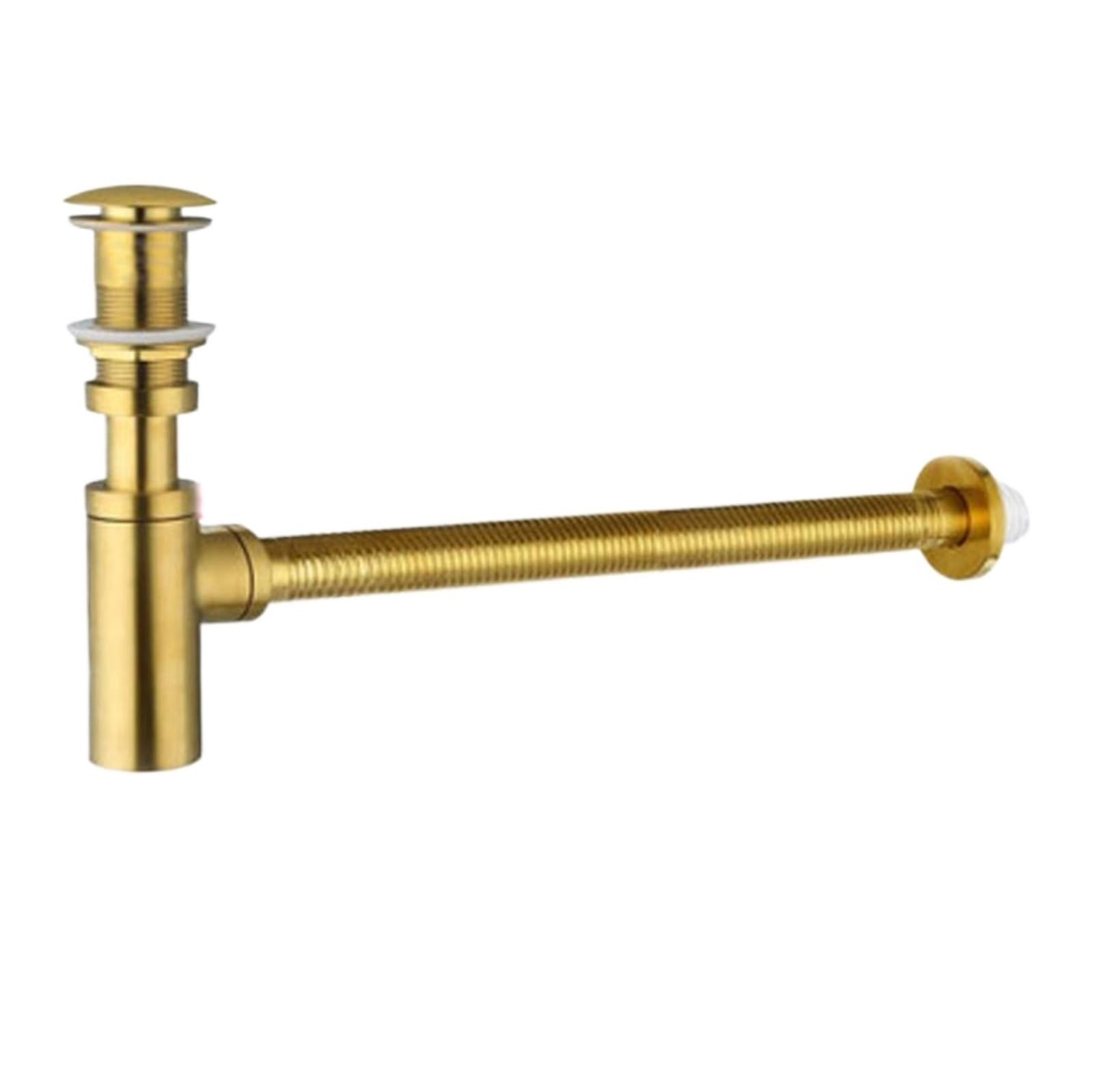 Xiehya Gold Without Hole Set 1 Pcs Gold Basin Bottle Trap Brass Bathroom Sink Siphon Drains With Pop Up Drain Pipe Waste For Diy Tools(Gold Without Hole Set)