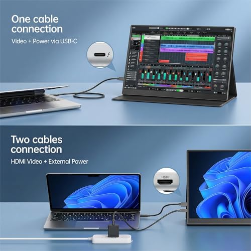 Image of 14 Inch Portable Monitor 1920x1200 IPS 16:10 Laptop Screen Extender, HDR FreeSync USB-C HDMI External Travel Monitor with Smart Cover & Dual Speakers for Mac PC PS5 Xbox Switch