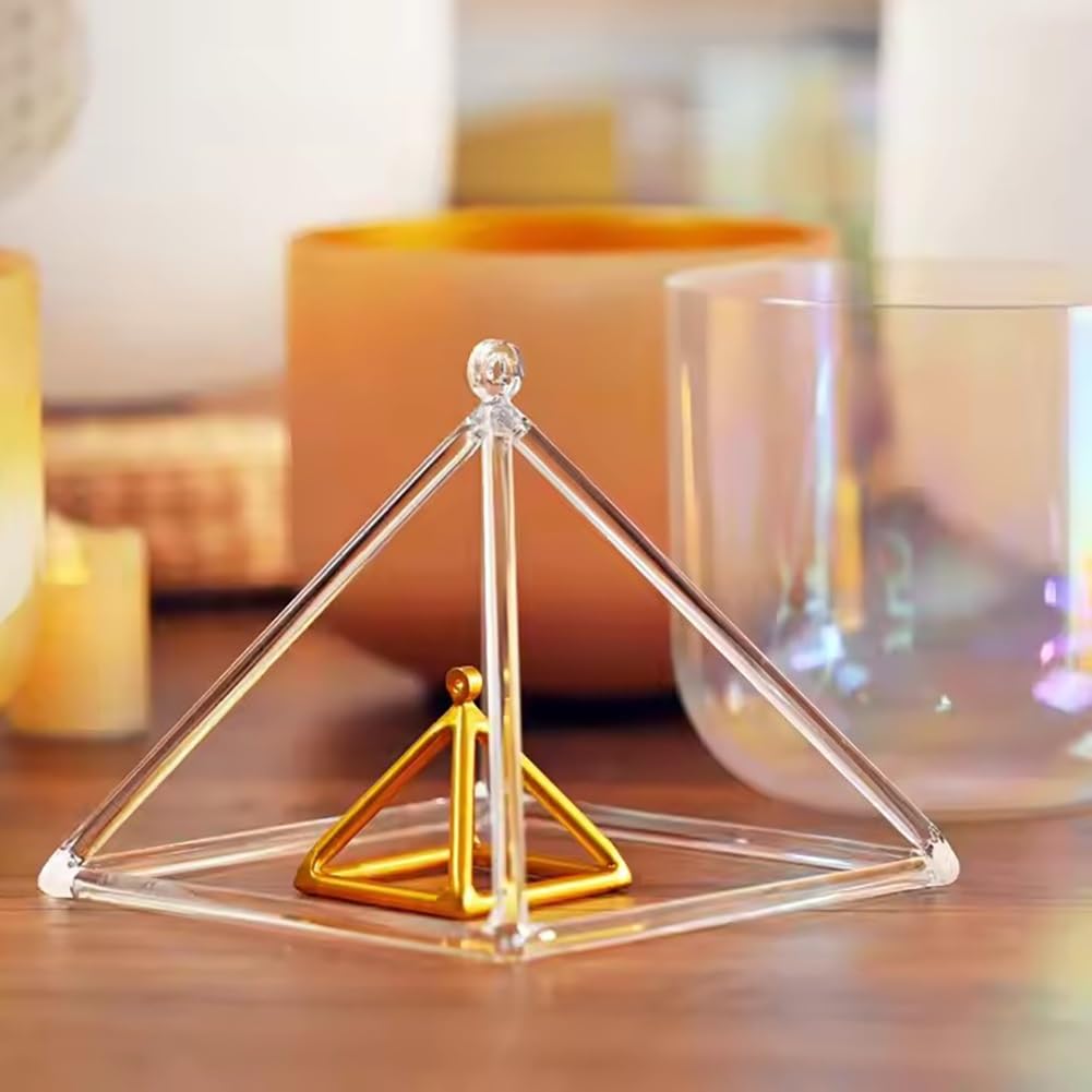 Piramide Sonora di Cristallo con Custodia, Battente in Cristallo e Tracolla, per Meditazione e Bagno sonoro.,6inch