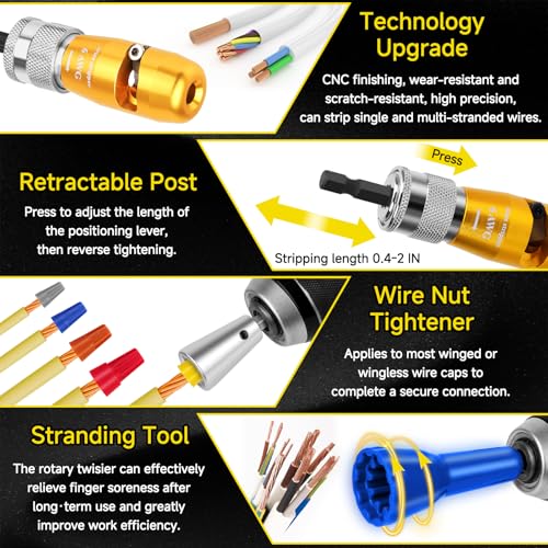 Makerfire Wire Stripper for Drill (US Regulations 14-12-10-8-6 AWG), Wire Twister tool for Drill, Drill Wire Stripper and Twister kit, Professional Electrician Tools Set(15pcs) by Makerfire - Image 4