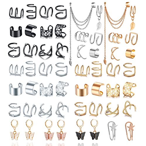 56 Piezas Ear Cuff, Pendientes Falsos, Pendientes Sin Agujero Mujer, Pendientes Oreja Sin Agujero, Ear Cuff Plata, Pendientes Sin Agujero, Clip De Puño De Cartílago, Para Mujeres y Hombres Cover