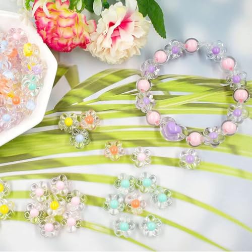 Image of SANNIDHI 174Pcs Acrylic Beads For Jewellery Making Kit, Macaron Color Crystal Beads For Bracelet Making, Double Layer Star Heart Flower Round Cute Aesthetic Beads For Diy Hair Ties, Multicolour