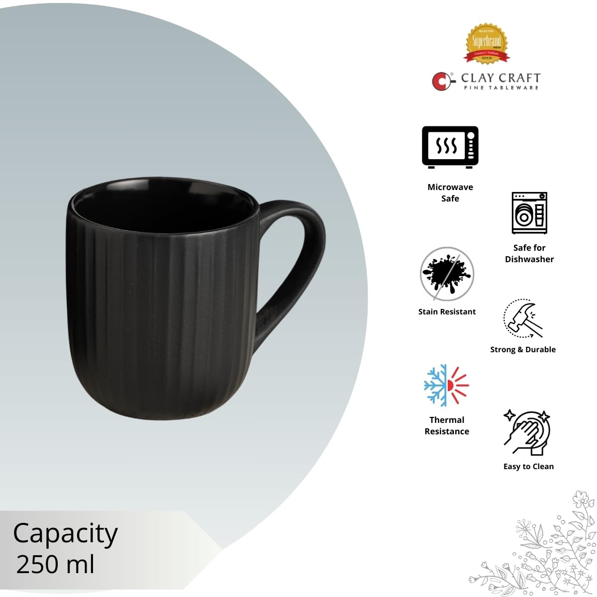 Clay Craft Fine Ceramic Linea Black Coffee Mug Set of 6, Cups for Tea & Coffee, Mug Set, Gift Set, Elegant Design for Home and Kitchen and Can Be Gifted to Your Loved Ones On Any Occassions 3